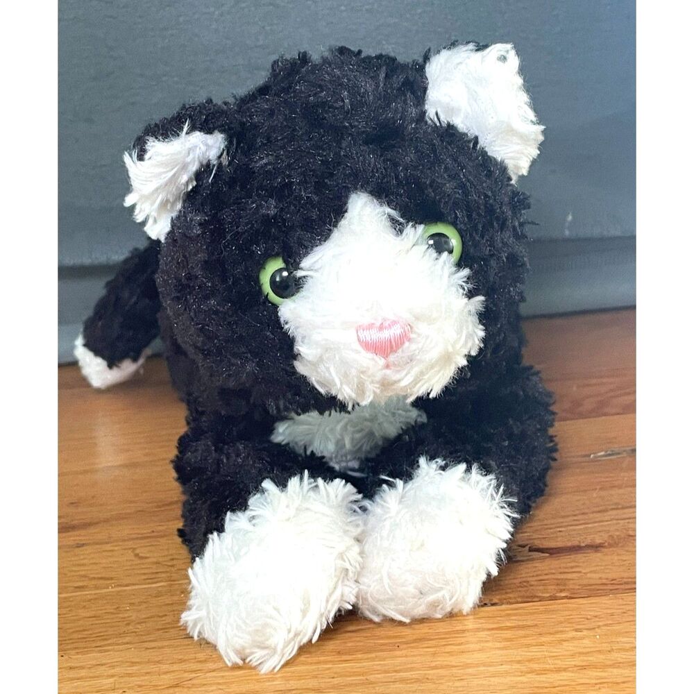 GUND Black White Cat Plush Stuffed Animal Green Eyes Realistic 19"
